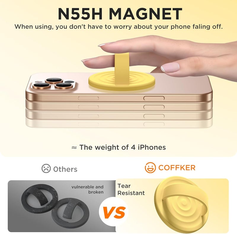 COFFKER Magnetic Phone Grip Ring Holder, Liquid Silicone Magnet Cell Phone Grip Finger Loop, Compatible with Magsafe, Back of Phone for iPhone 17/16/15/14/13/12 Series, Yellow - Image 5